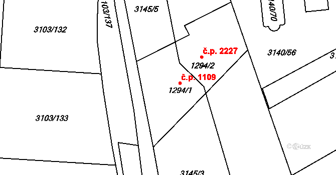 Břeclav 1109 na parcele st. 1294/1 v KÚ Břeclav, Katastrální mapa