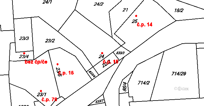 Žerotín 15 na parcele st. 24 v KÚ Žerotín u Panenského Týnce, Katastrální mapa
