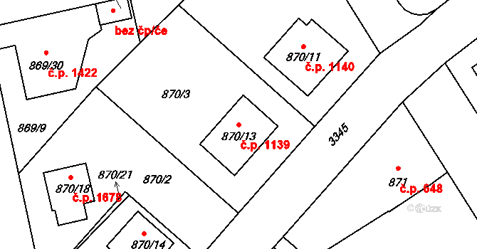 Pelhřimov 1139 na parcele st. 870/13 v KÚ Pelhřimov, Katastrální mapa