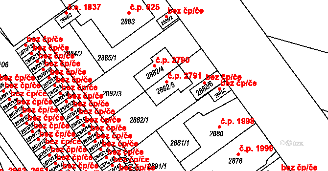 Teplice 2791 na parcele st. 2882/5 v KÚ Teplice, Katastrální mapa