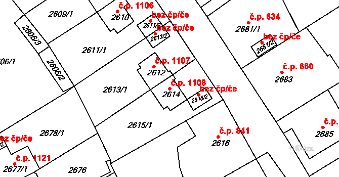 Sokolov 1108 na parcele st. 2614 v KÚ Sokolov, Katastrální mapa