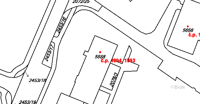 Cheb 1993,1994 na parcele st. 5888 v KÚ Cheb, Katastrální mapa