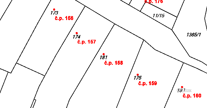 Mělnické Vtelno 158 na parcele st. 181 v KÚ Mělnické Vtelno, Katastrální mapa
