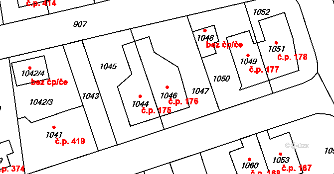 Vinoř 176, Praha na parcele st. 1046 v KÚ Vinoř, Katastrální mapa