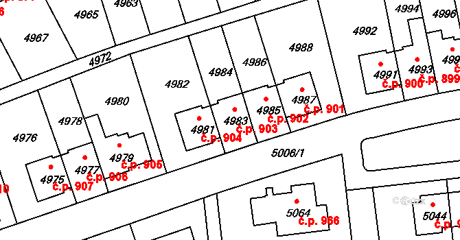 Záběhlice 903, Praha na parcele st. 4983 v KÚ Záběhlice, Katastrální mapa