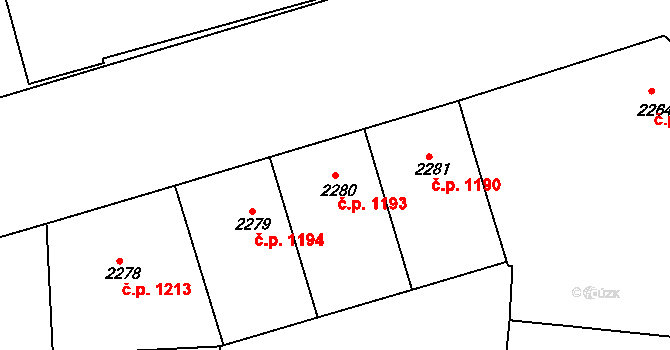 Smíchov 1193, Praha na parcele st. 2280 v KÚ Smíchov, Katastrální mapa