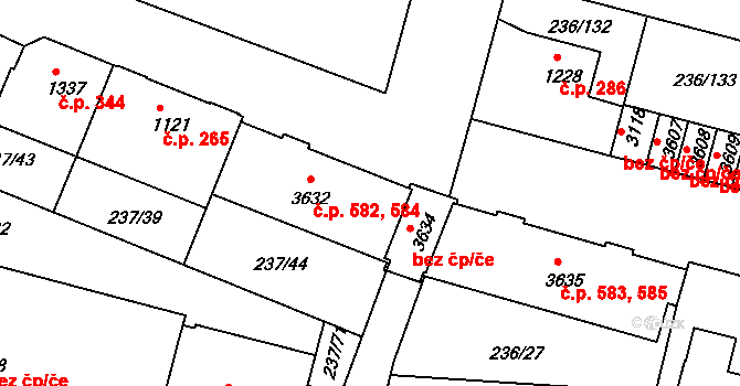 Střední Předměstí 582,584, Trutnov na parcele st. 3632 v KÚ Trutnov, Katastrální mapa