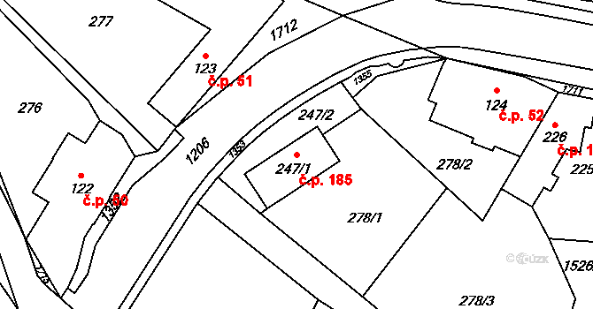 Pilníkov 185 na parcele st. 247/1 v KÚ Pilníkov I, Katastrální mapa