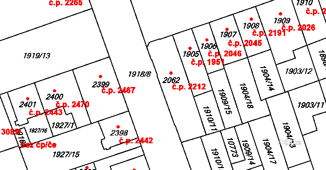 Hodonín 2212 na parcele st. 2062 v KÚ Hodonín, Katastrální mapa