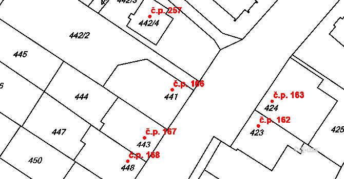 Nemilany 166, Olomouc na parcele st. 441 v KÚ Nemilany, Katastrální mapa