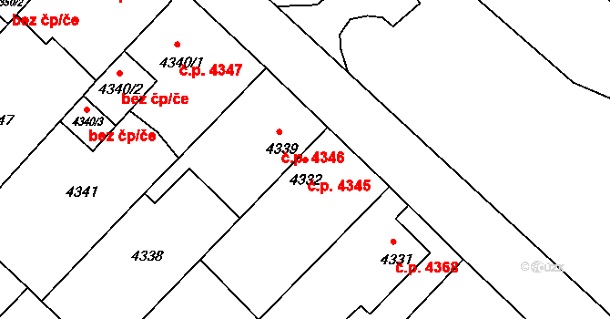 Chomutov 4345 na parcele st. 4332 v KÚ Chomutov II, Katastrální mapa