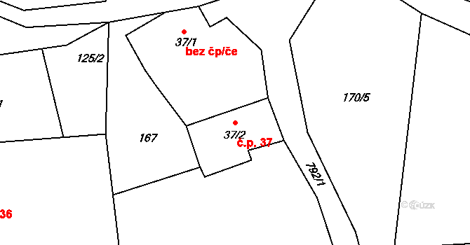 Druzcov 37, Osečná na parcele st. 37/2 v KÚ Druzcov, Katastrální mapa