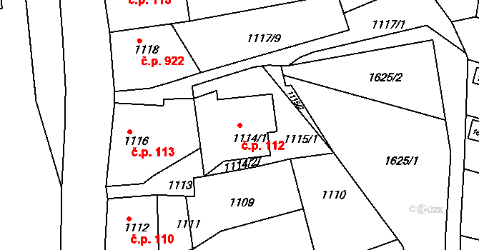 Teplické Předměstí 112, Bílina na parcele st. 1114/1 v KÚ Bílina, Katastrální mapa