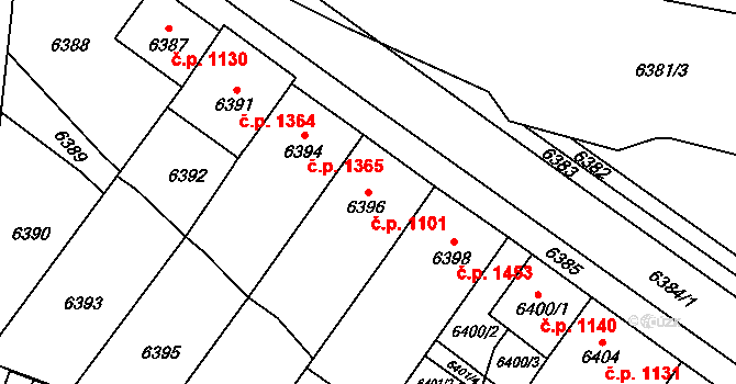 Vsetín 1101 na parcele st. 6396 v KÚ Vsetín, Katastrální mapa