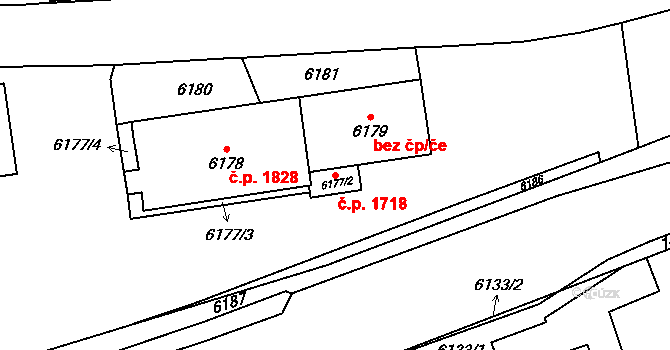 Vsetín 1718 na parcele st. 6177/2 v KÚ Vsetín, Katastrální mapa