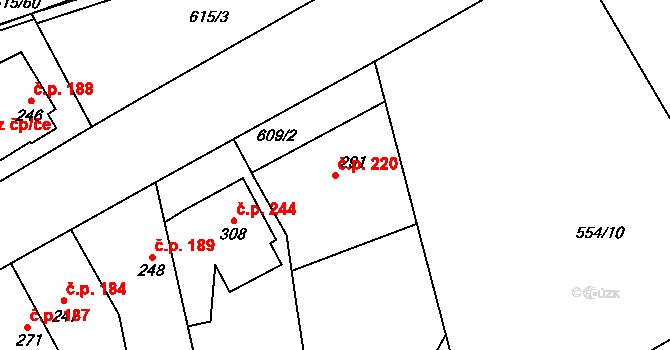 Louky 220, Zlín na parcele st. 291 v KÚ Louky nad Dřevnicí, Katastrální mapa