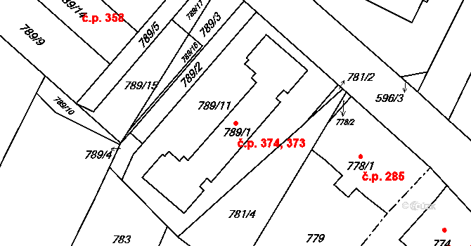 Červenka 373,374 na parcele st. 789/1 v KÚ Červenka, Katastrální mapa