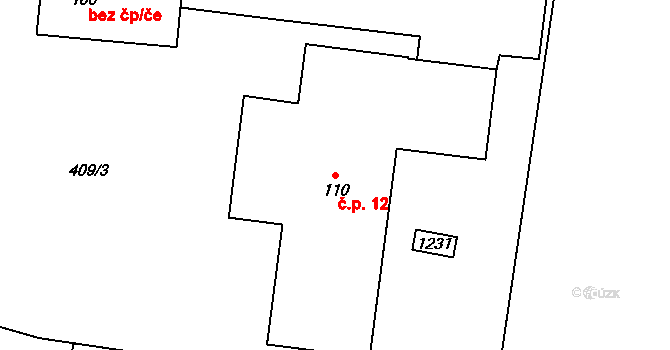 Horní Paseky 12, Aš na parcele st. 110 v KÚ Horní Paseky, Katastrální mapa