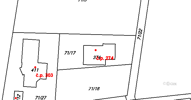 Chotoviny 274 na parcele st. 374 v KÚ Chotoviny, Katastrální mapa