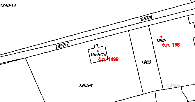 Jablunkov 1198 na parcele st. 1955/15 v KÚ Jablunkov, Katastrální mapa