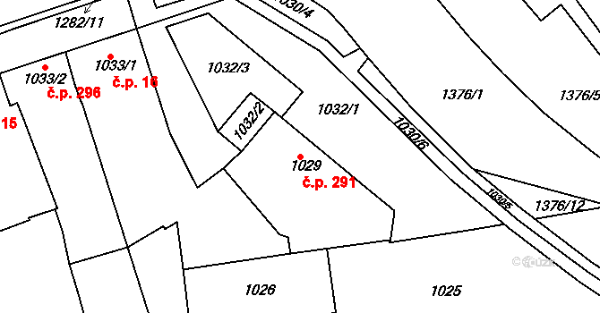 Hulín 291 na parcele st. 1029 v KÚ Hulín, Katastrální mapa