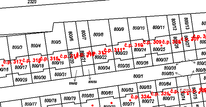 Velké Předměstí 311, Horšovský Týn na parcele st. 800/22 v KÚ Horšovský Týn, Katastrální mapa