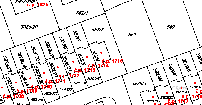 Úvaly 1715 na parcele st. 552/4 v KÚ Úvaly u Prahy, Katastrální mapa