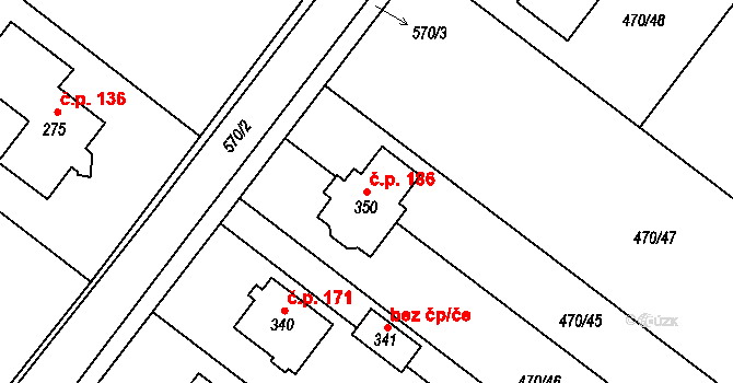 Trávník 186, Kroměříž na parcele st. 350 v KÚ Trávník, Katastrální mapa