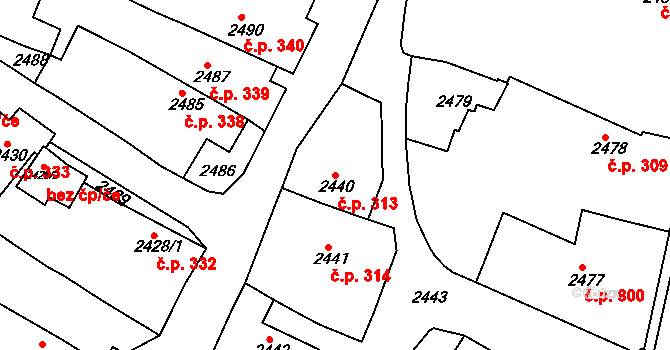 Jemnice 313 na parcele st. 2440 v KÚ Jemnice, Katastrální mapa
