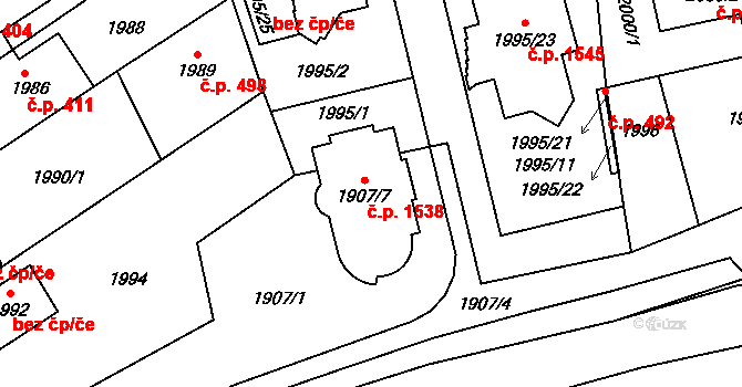 Hostivař 1538, Praha na parcele st. 1907/7 v KÚ Hostivař, Katastrální mapa