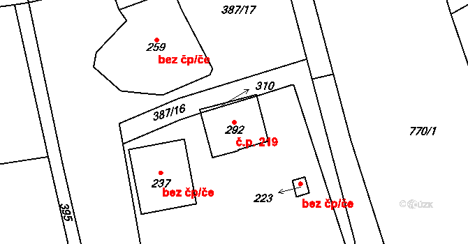 Olovnice 219 na parcele st. 292 v KÚ Olovnice, Katastrální mapa