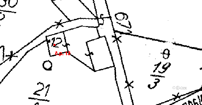 Liščí 13, Chudenín na parcele st. 12 v KÚ Liščí u Chudenína, Katastrální mapa
