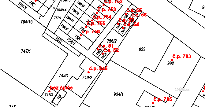 Moravský Krumlov 52 na parcele st. 756/4 v KÚ Moravský Krumlov, Katastrální mapa