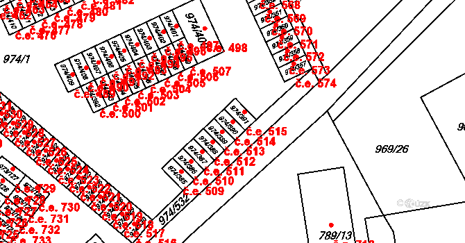 Štětí 514 na parcele st. 974/390 v KÚ Štětí I, Katastrální mapa