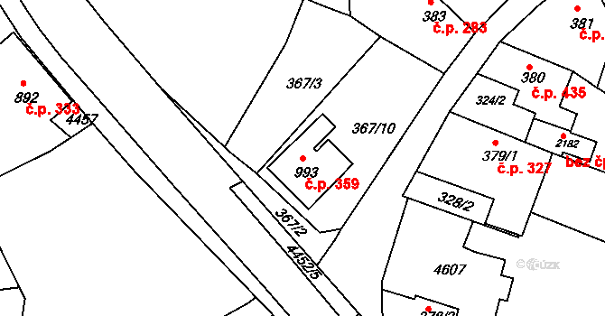 Valašské Klobouky 359 na parcele st. 993 v KÚ Valašské Klobouky, Katastrální mapa