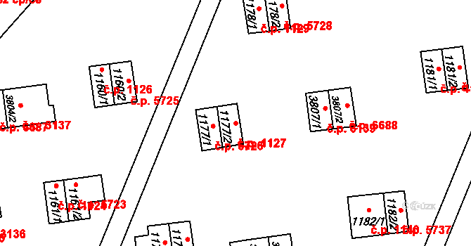 Zlín 1127 na parcele st. 1177/2 v KÚ Zlín, Katastrální mapa