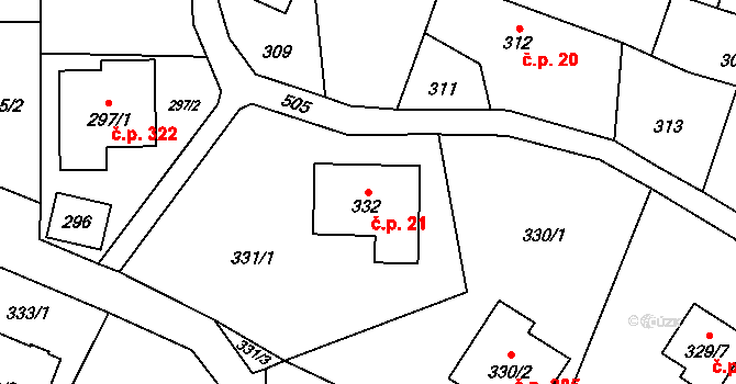 Bobrovníky 21, Hlučín na parcele st. 332 v KÚ Bobrovníky, Katastrální mapa