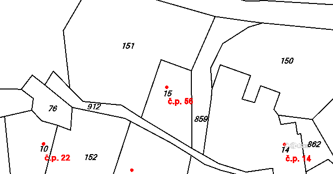 Mítov 56, Nové Mitrovice na parcele st. 15 v KÚ Mítov, Katastrální mapa