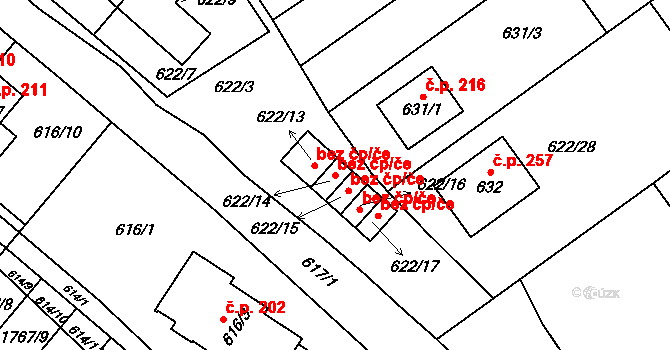 Zbýšov 49265733 na parcele st. 622/14 v KÚ Zbýšov, Katastrální mapa