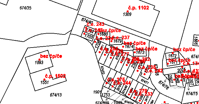Rosice 254 na parcele st. 2411 v KÚ Rosice u Brna, Katastrální mapa