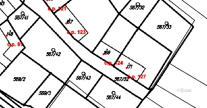 Kloboučky 124, Bučovice na parcele st. 169 v KÚ Kloboučky, Katastrální mapa