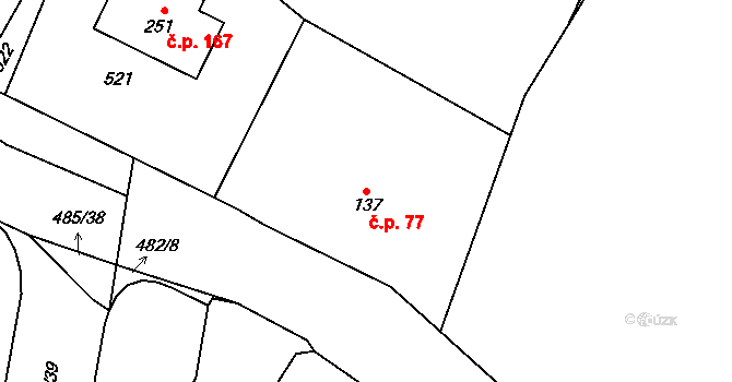 Bylany 77 na parcele st. 137 v KÚ Bylany, Katastrální mapa