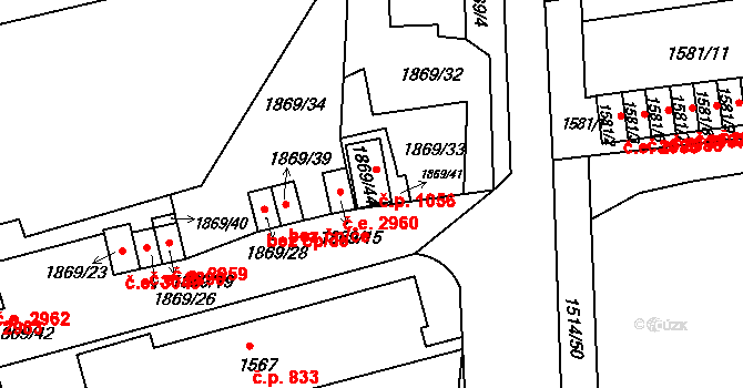 Klíše 1056, Ústí nad Labem na parcele st. 1869/44 v KÚ Klíše, Katastrální mapa