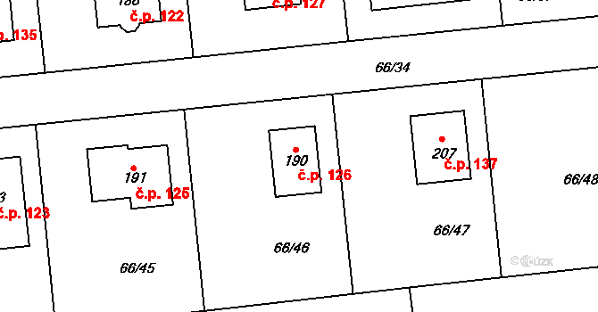 Máslovice 126 na parcele st. 190 v KÚ Máslovice, Katastrální mapa