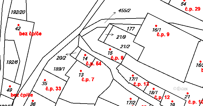 Myšenec 8, Protivín na parcele st. 15 v KÚ Myšenec, Katastrální mapa