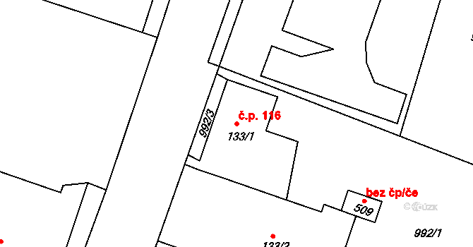 Čimelice 116 na parcele st. 133/1 v KÚ Čimelice, Katastrální mapa