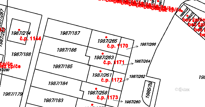 Nýřany 1171 na parcele st. 1987/263 v KÚ Nýřany, Katastrální mapa