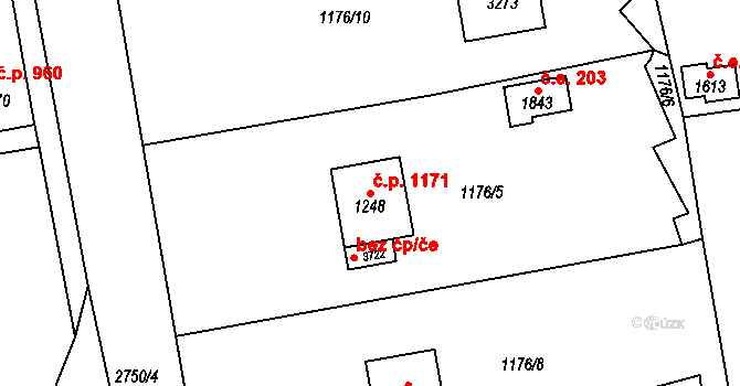 Choceň 1171 na parcele st. 1248 v KÚ Choceň, Katastrální mapa