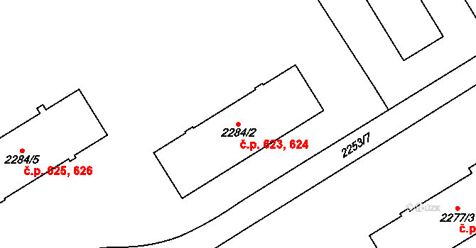 Jeseník 623,624 na parcele st. 2284/2 v KÚ Jeseník, Katastrální mapa