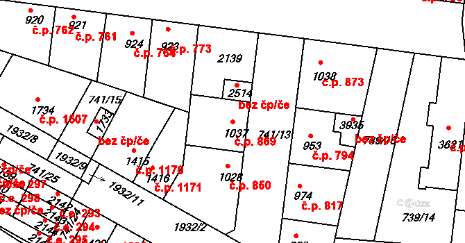 Slaný 869 na parcele st. 1037 v KÚ Slaný, Katastrální mapa